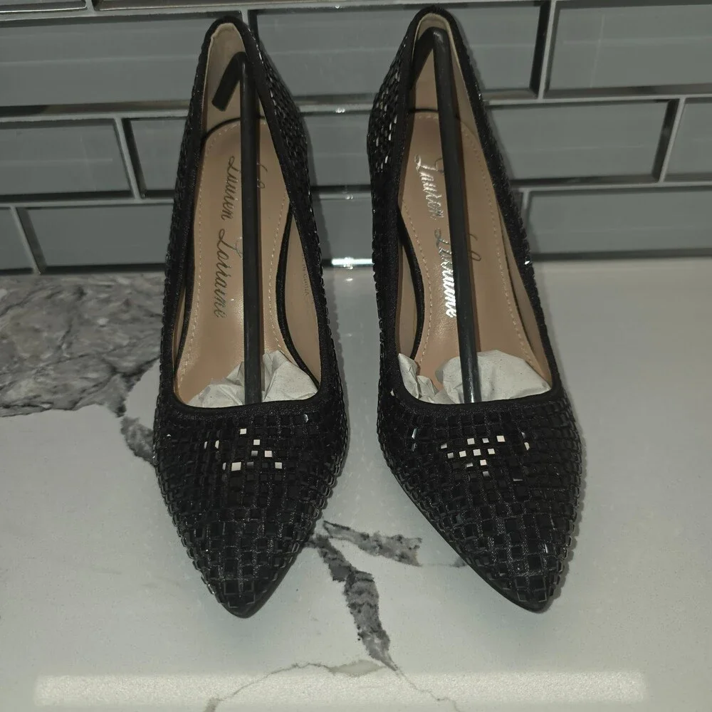 Lauren Lorraine Dazzle Shoes Womens 8.5 Black Heels Pumps Rhinestone New‎ NWB